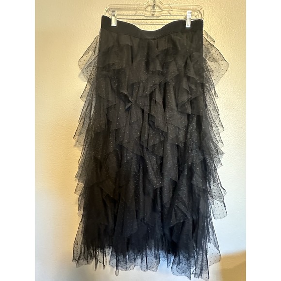 NWT ANTHROPOLOGIE The Chéri Ruffled Tulle Tiered Midi Skirt Black sz.Medium - Picture 7 of 8